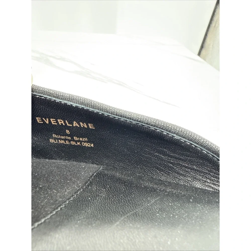 Everlane The Ballet Mule Leather Square Toe Bow Flat Slides Shoes Black Womens 8